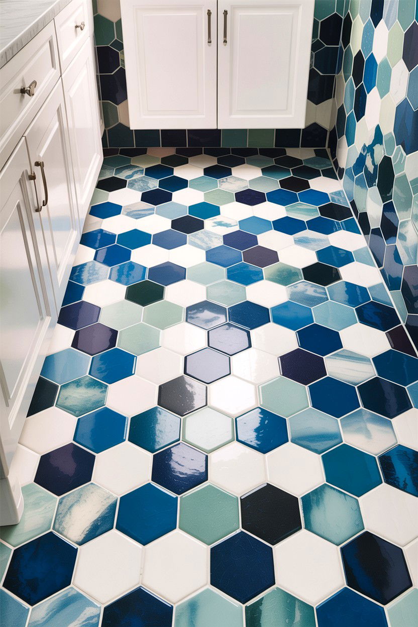 Multicolored Hexagon Tile Bathroom Floor - 30 hexagon tile bathroom ideas