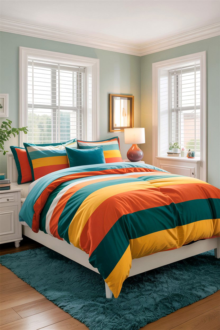 Multicolored striped duvet cover - 30 bedroom striped bedding ideas