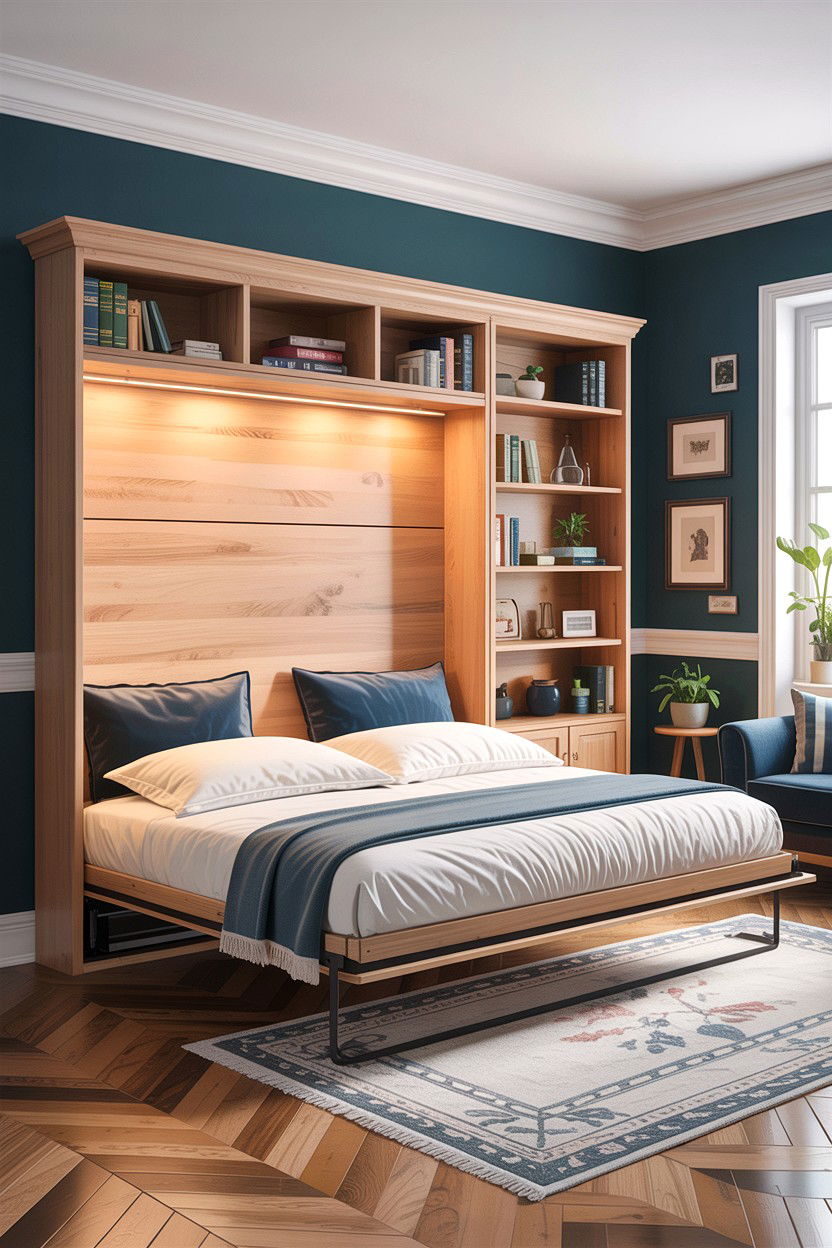 Murphy Bed With Shelving - 30 bedroom secret storage ideas