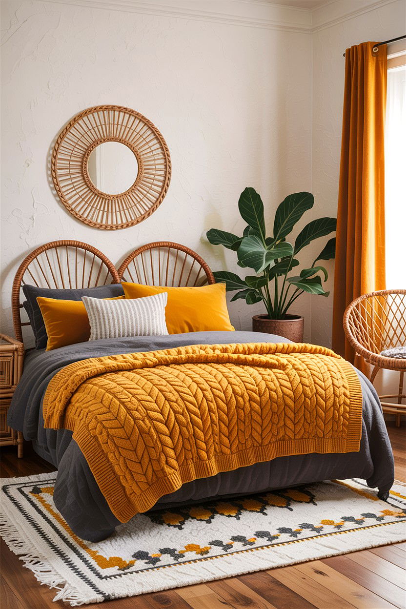 Mustard Knit Blanket - 30 bedroom knit blankets