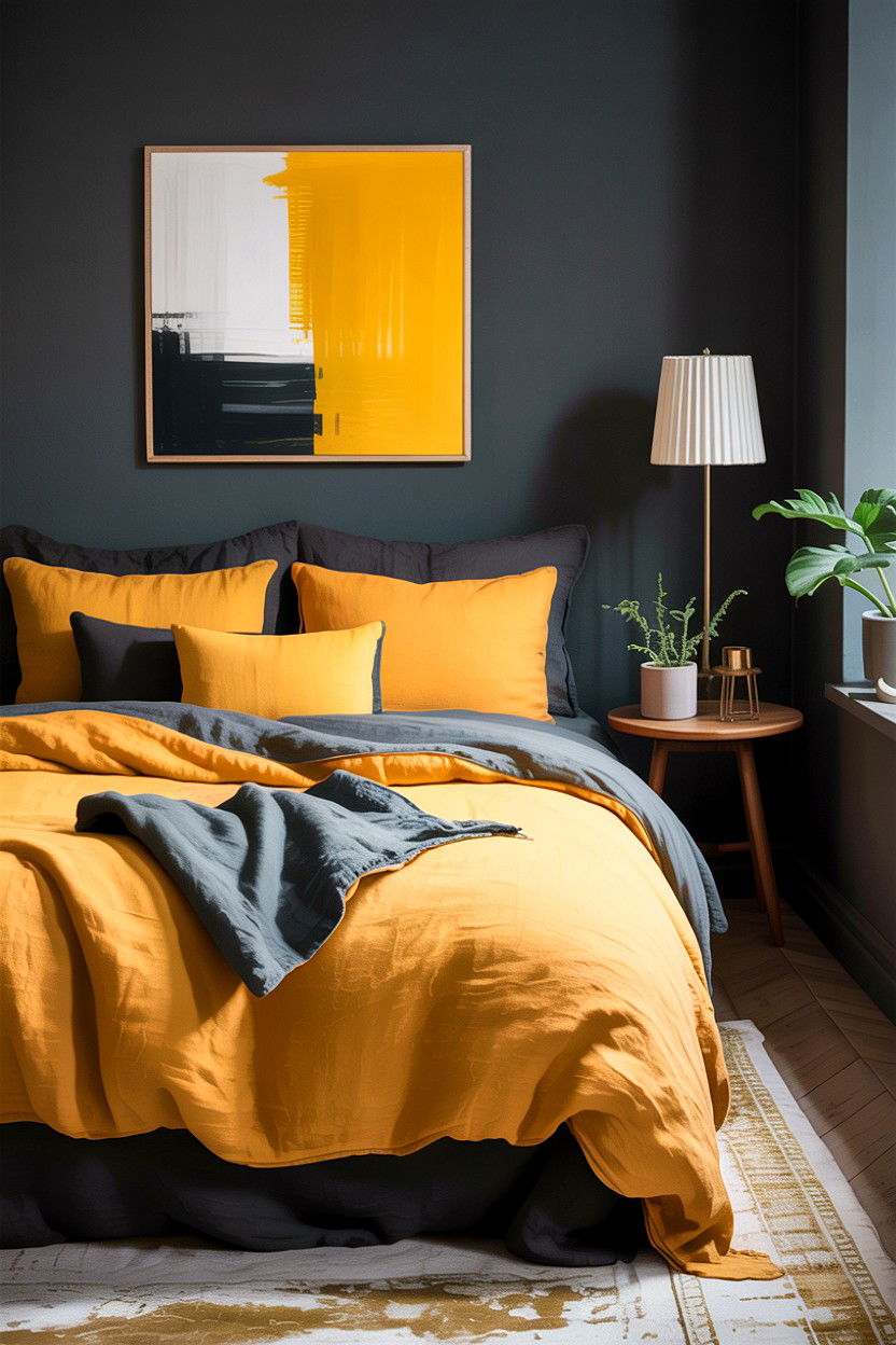 Mustard Yellow Linen Bedding - 30 linen bedroom ideas