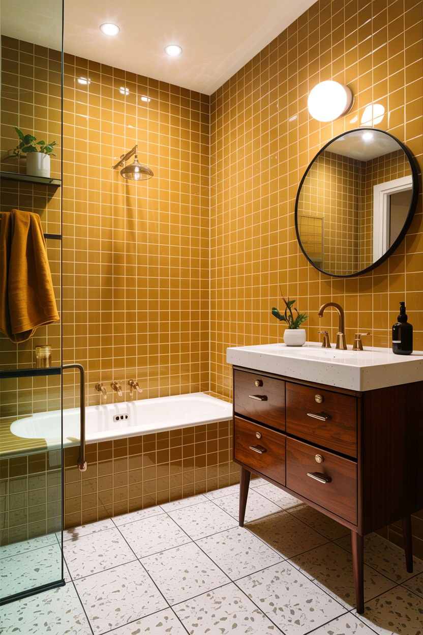 Mustard Yellow Tile White Grout - 30 contrasting grout bathroom ideas