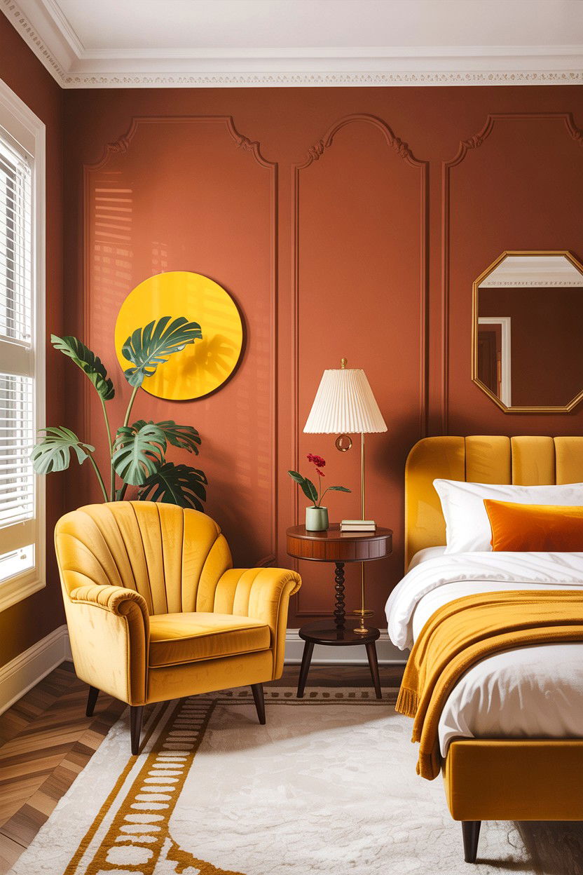 Mustard Yellow and Terracotta Bedroom - 30 bedroom terracotta walls