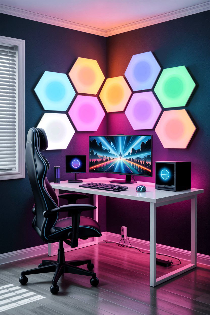 Nanoleaf Wall Panel Room - 30 gamer setup bedroom ideas