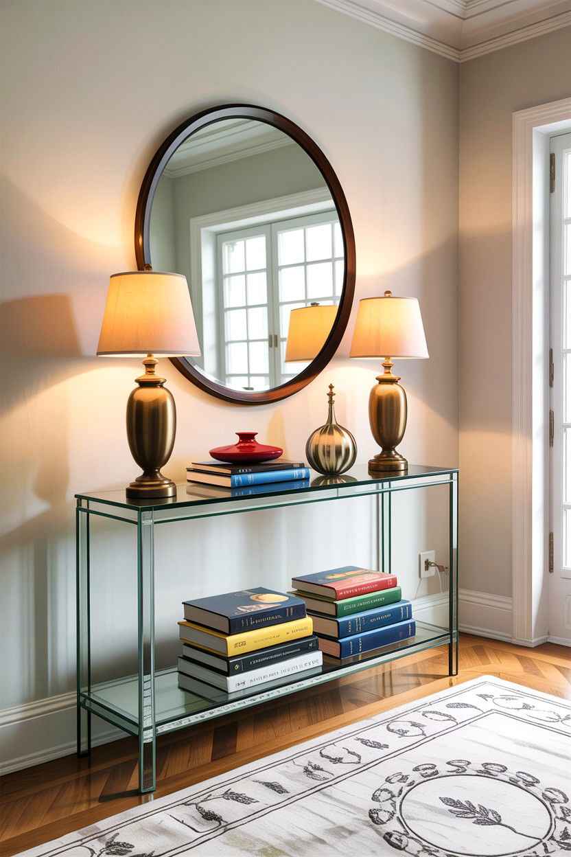 Narrow Glass Console Table - 30 living room glass furniture ideas