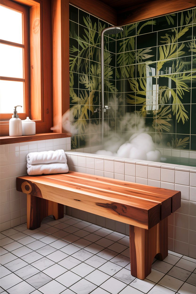 Natural Cedar Bench - 30 bathroom bench ideas