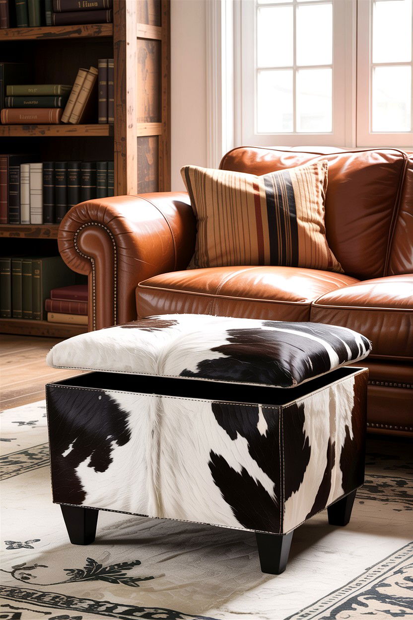 Natural Cowhide Storage Ottoman - 30 living room Santa Fe furniture ideas