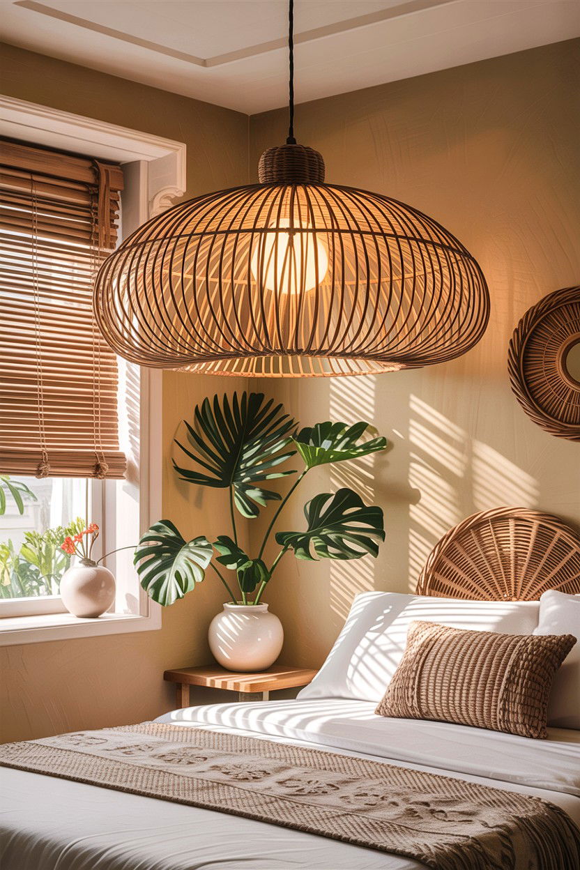 Natural Fiber Pendant Light - 30 Balinese bedroom ideas
