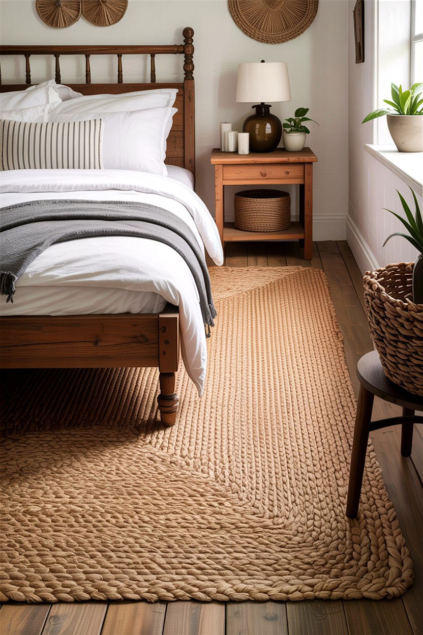 Natural Jute Area Rug - 30 forest bedroom ideas
