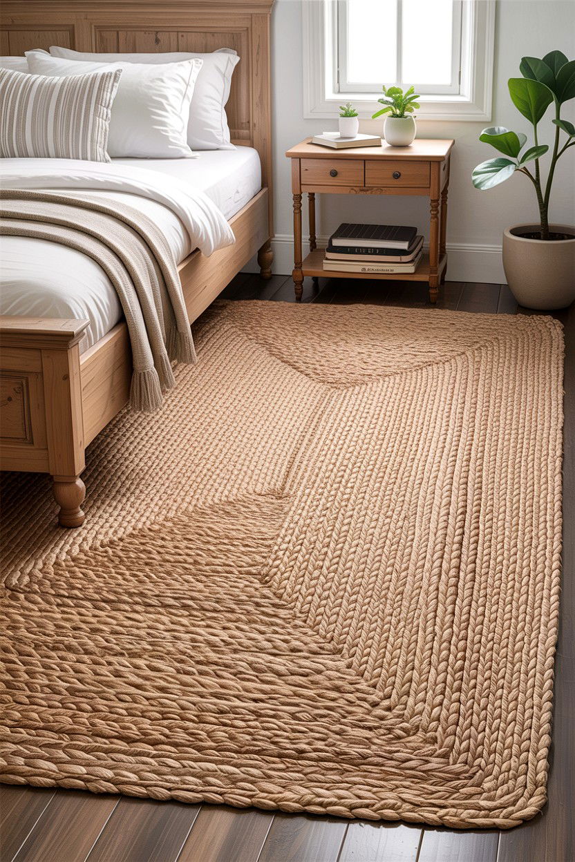 Natural Jute Rug - 30 farmhouse bedroom ideas