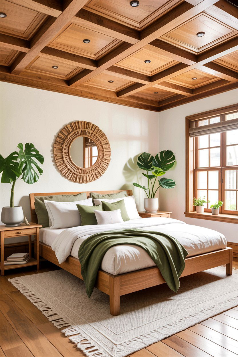 Natural Oak Wood Ceiling - 30 bedroom coffered ceiling designs