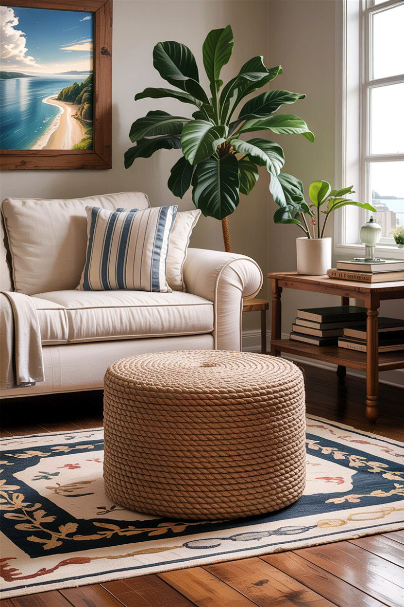 Natural Rope Ottoman - 30 handmade living room ideas