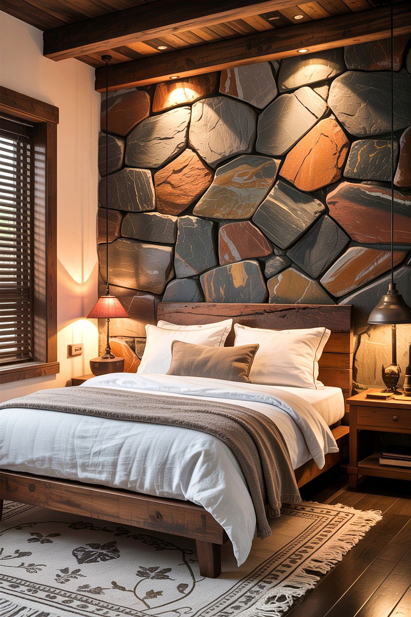 Natural Stone Accent Wall - 30 dramatic bedroom ideas