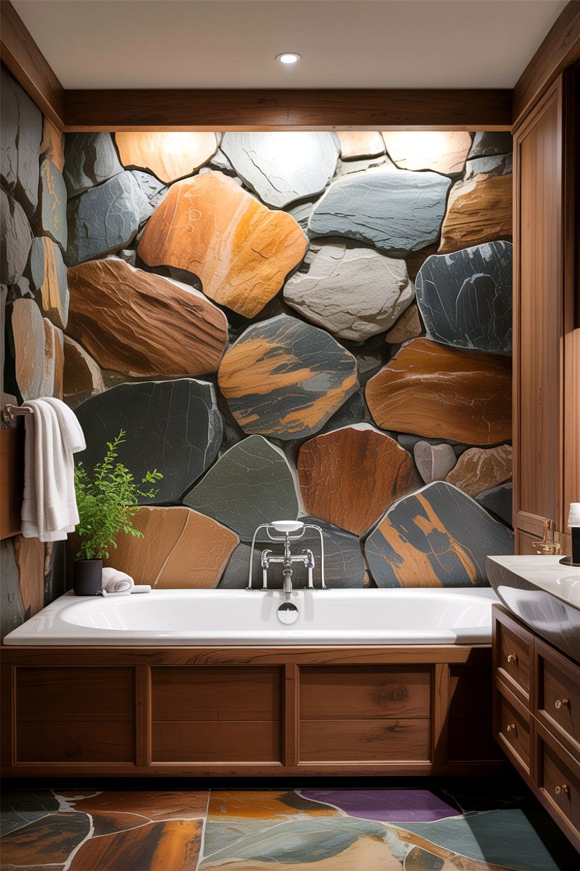 Natural Stone Wall - 30 high-end bathroom ideas