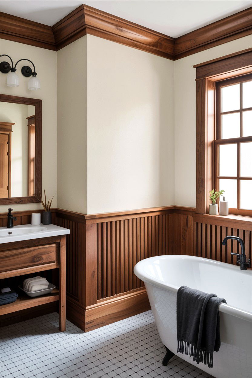 Natural Wood Bathroom Trim - 30 bathroom chair rail ideas