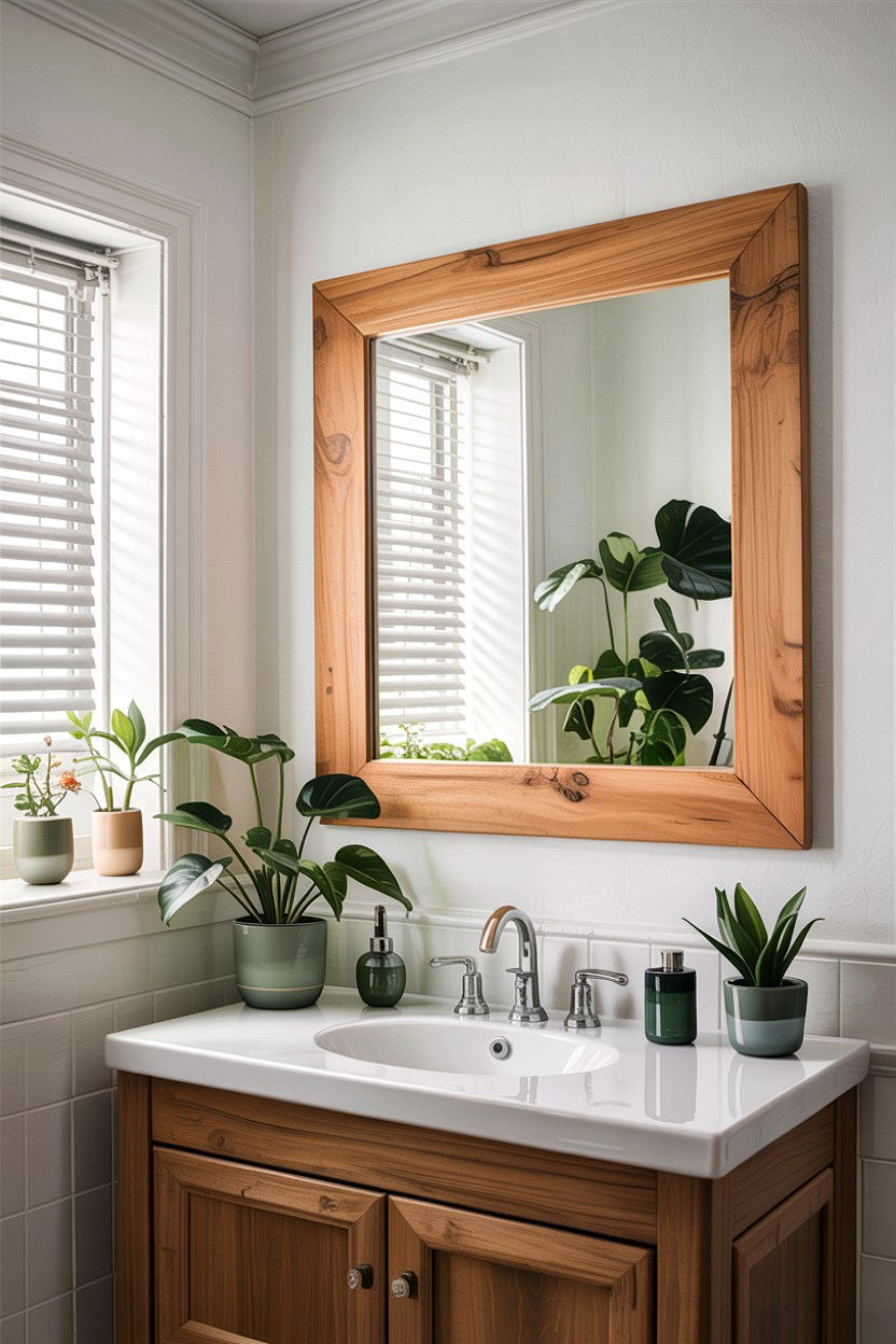 Natural Wood Mirror - 30 anti-fog mirror bathroom ideas
