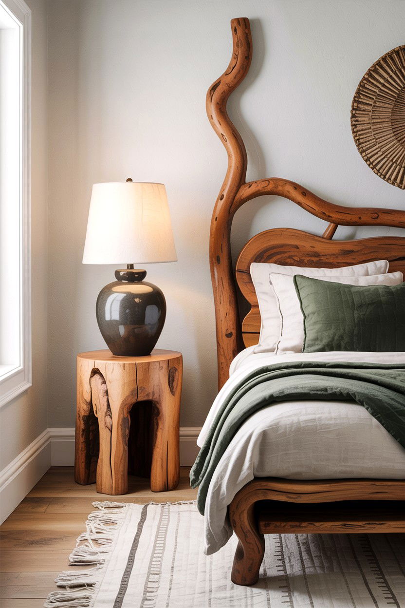 Natural Wood Nightstand - 30 African bedroom ideas