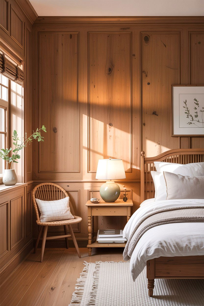 Natural Wood Wainscoting - 30 bedroom wainscoting ideas