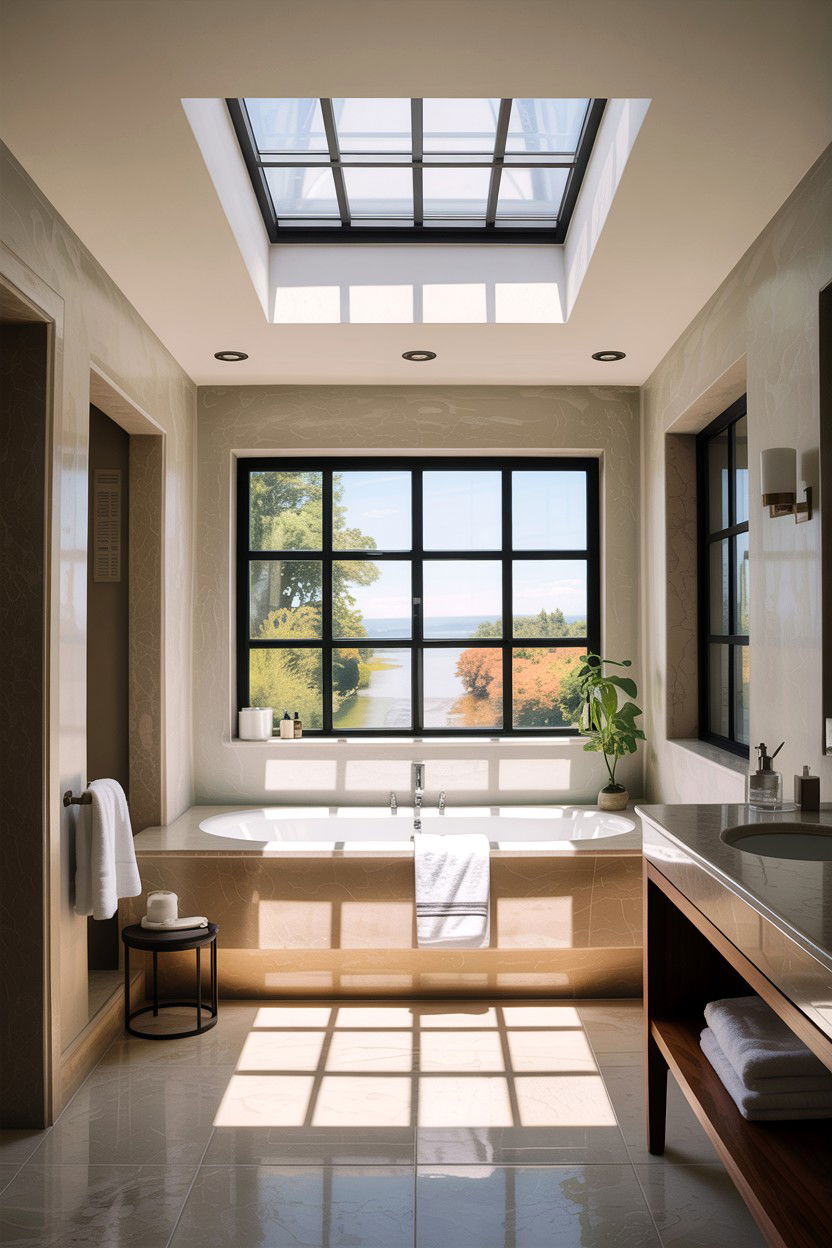 Natural light bathroom skylight - 30 Japanese bathroom ideas