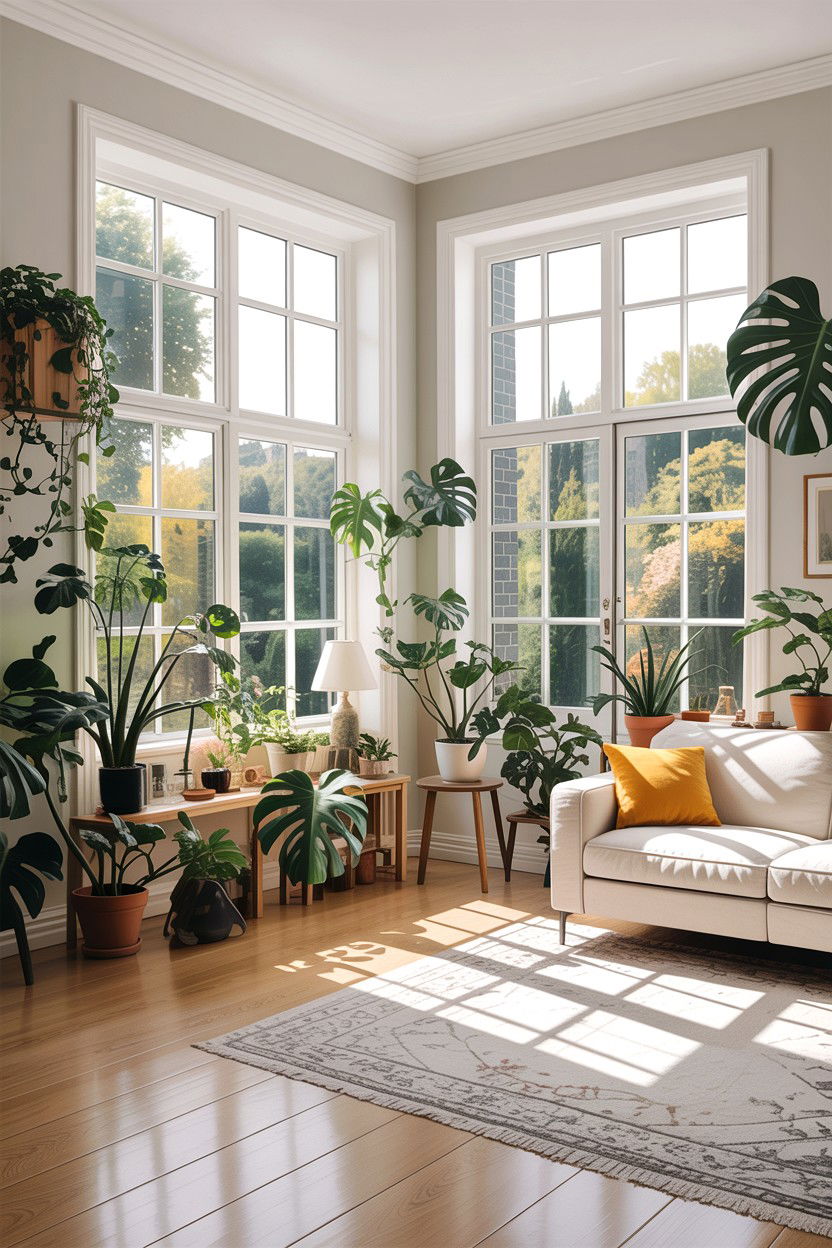 Natural light living room plants - 30 jungle living room ideas