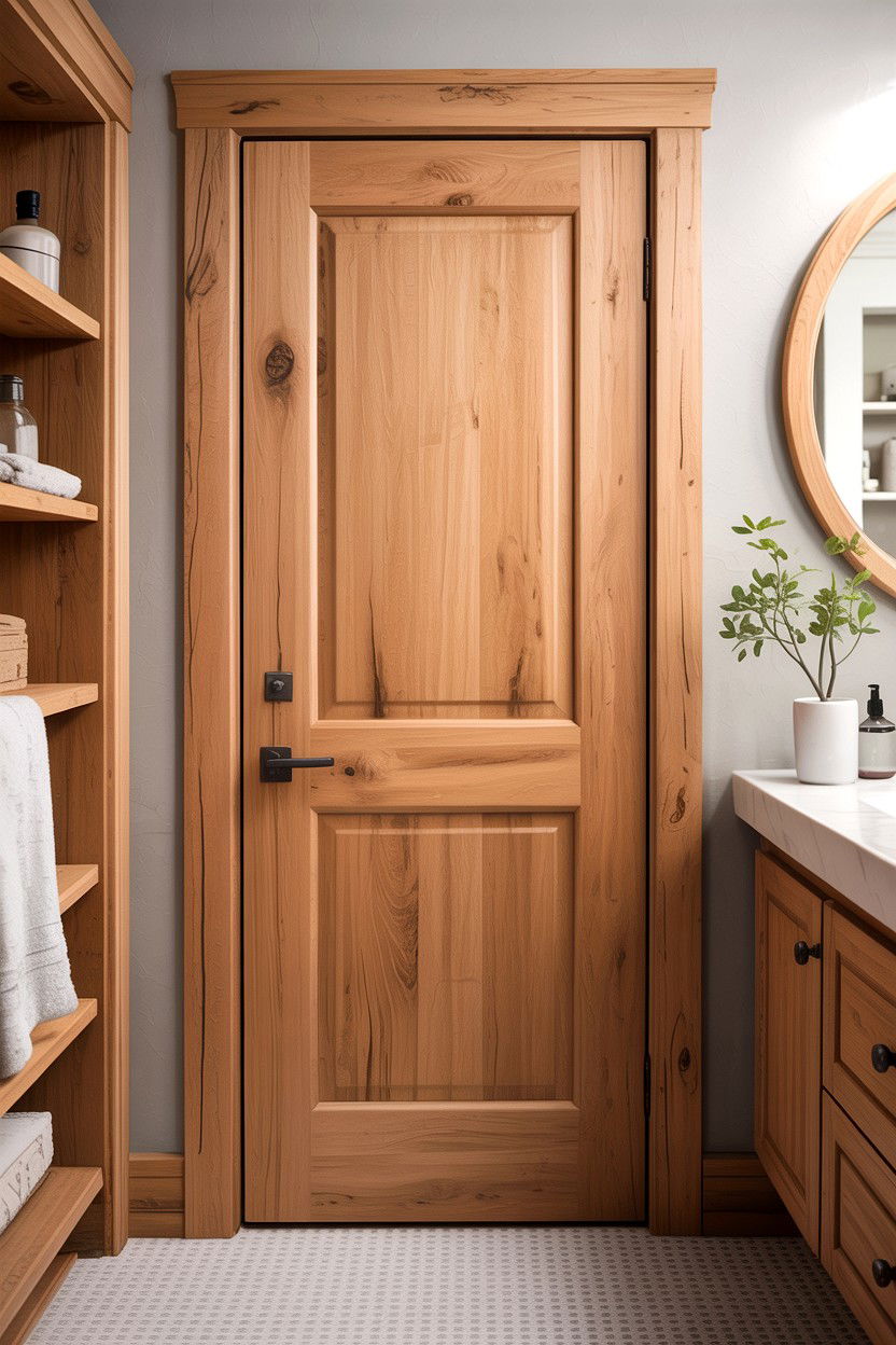 Natural oak bathroom door - 30 bathroom door statement ideas