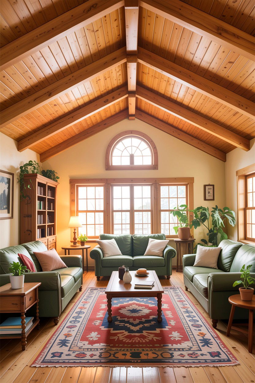 Natural pine rafters - 30 living room exposed rafter ideas