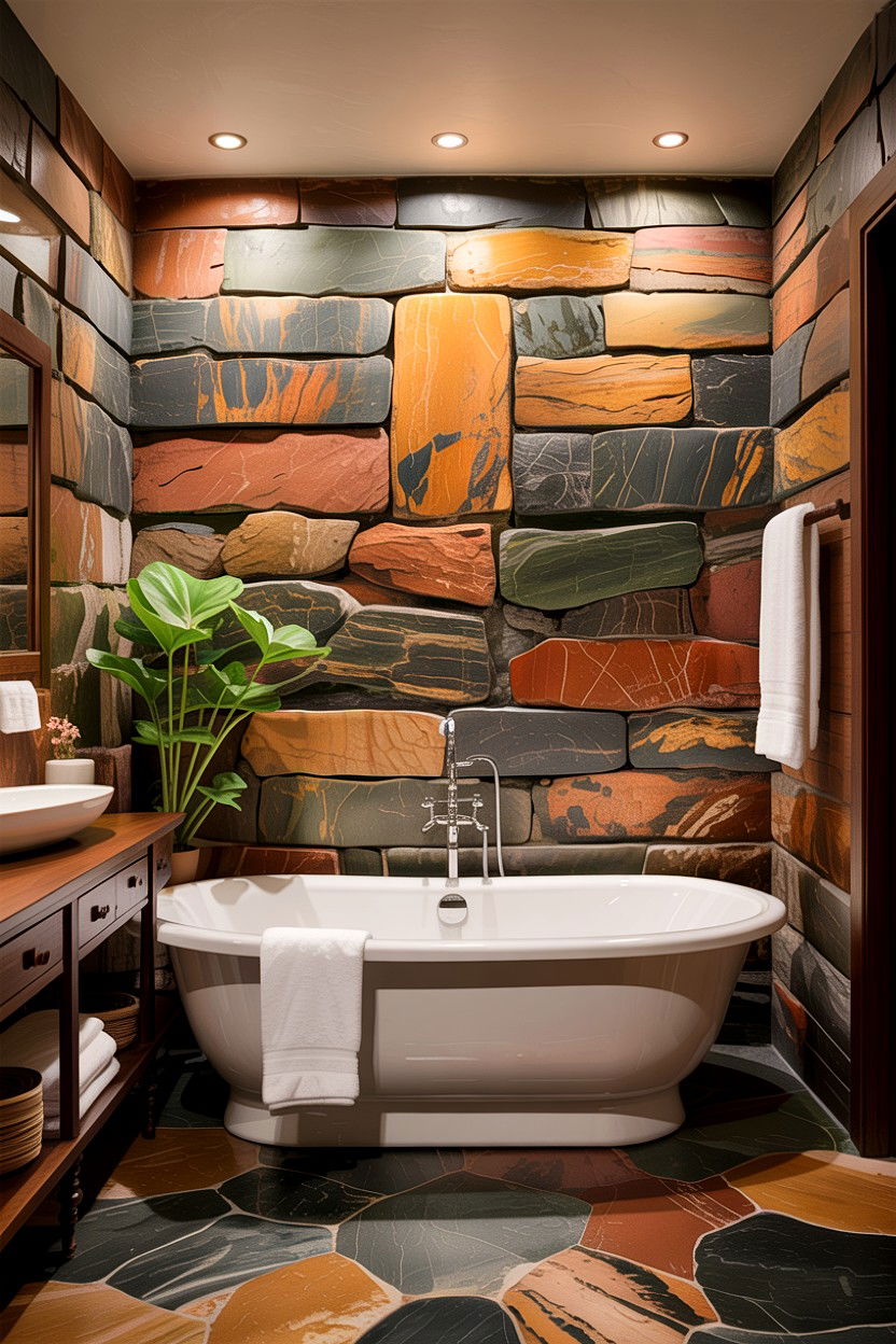 Natural stone bathroom wall - 30 Asian bathroom ideas