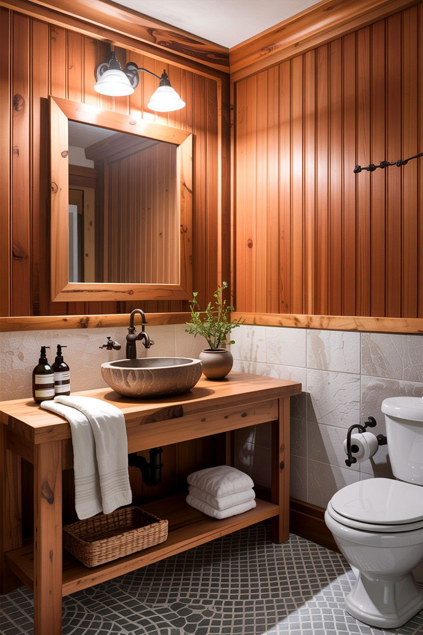 Natural wood bathroom beadboard - 30 bathroom beadboard ideas