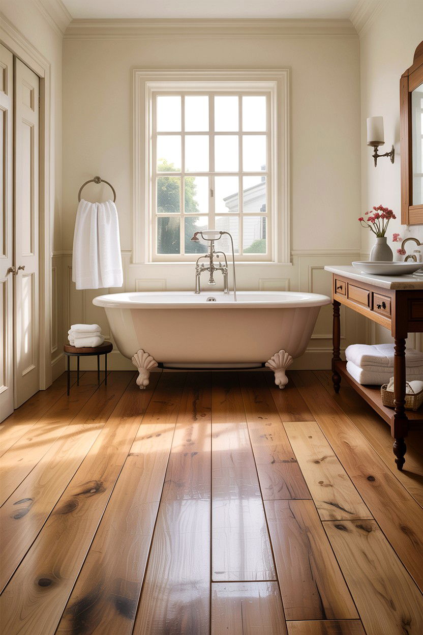 Natural wood bathroom floor - 30 colonial bathroom ideas