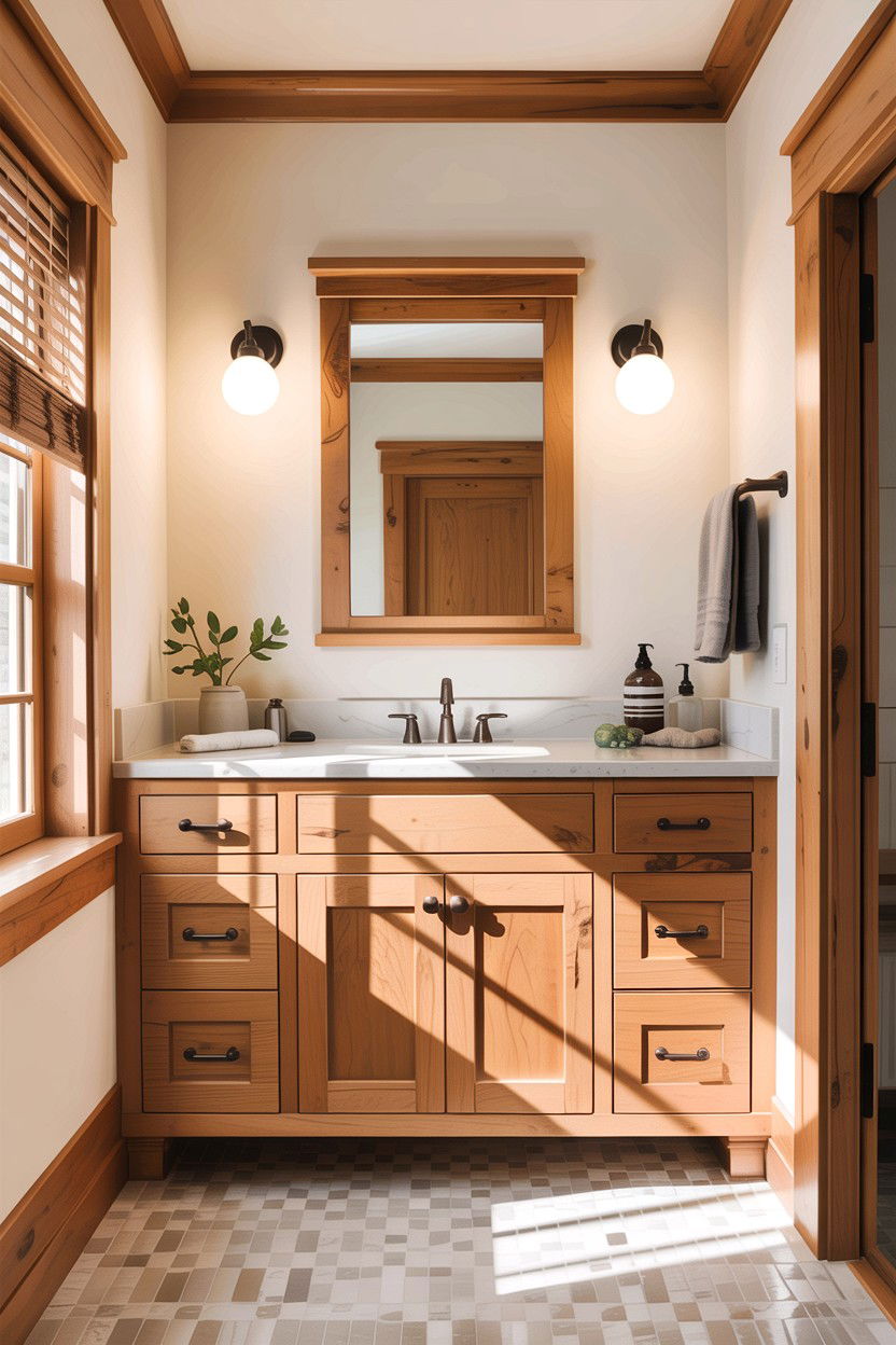 Natural wood bathroom vanity - 30 craftsman bathroom ideas