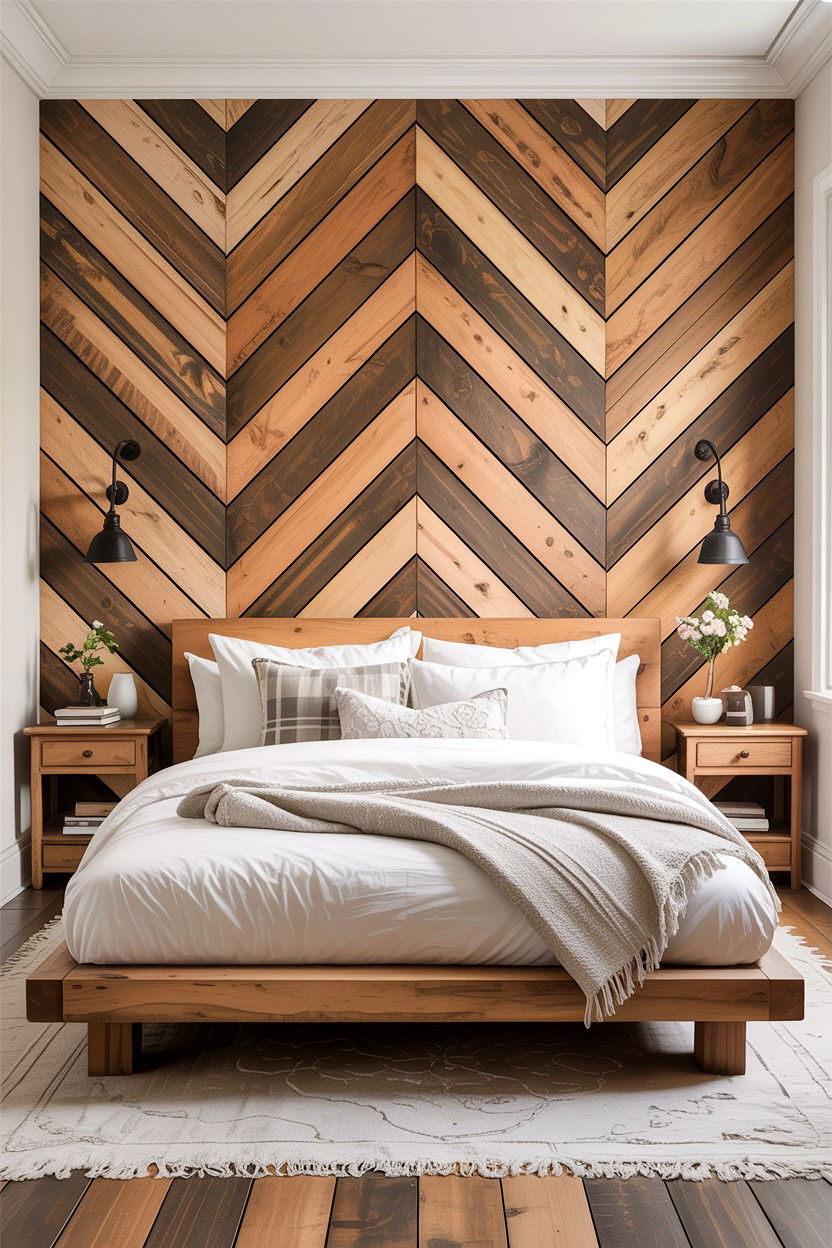 Natural wood chevron wall - 30 bedroom chevron wall ideas