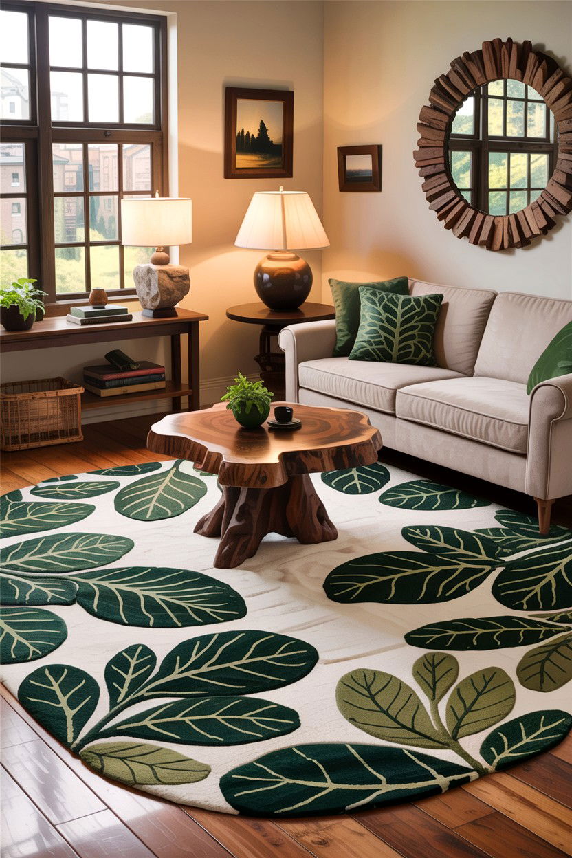 Nature rug - 30 garden themed living room ideas