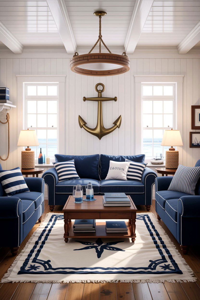 Nautical living room - 30 blue and white living room ideas