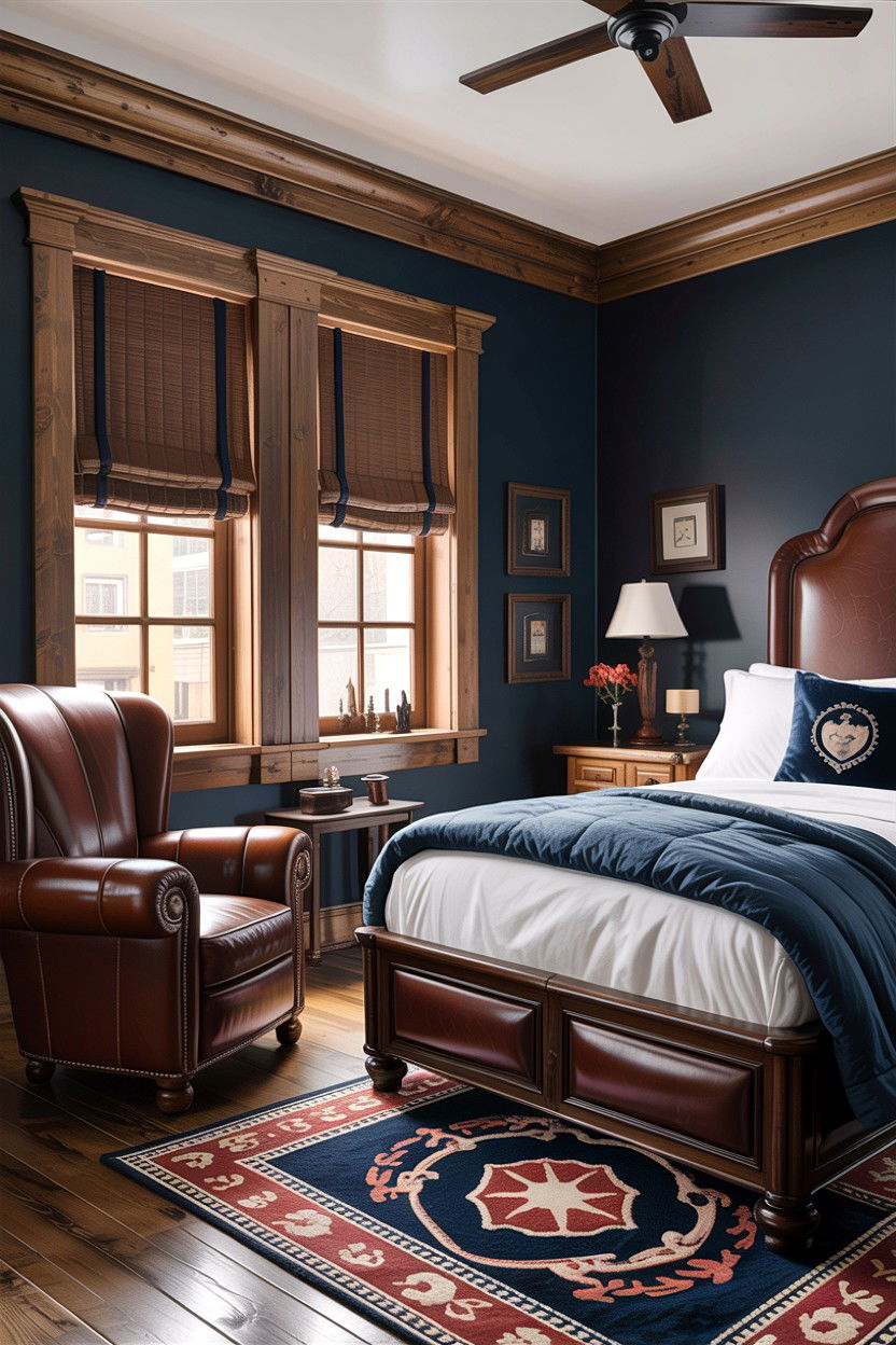 Navy And Brown Rustic Bedroom - 30 rustic blue bedroom ideas