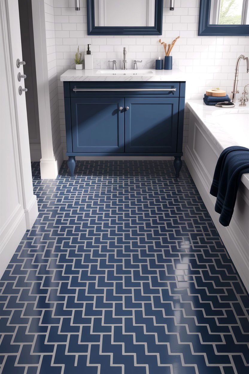 Navy Blue Basketweave Floor - 30 basketweave tile bathroom ideas