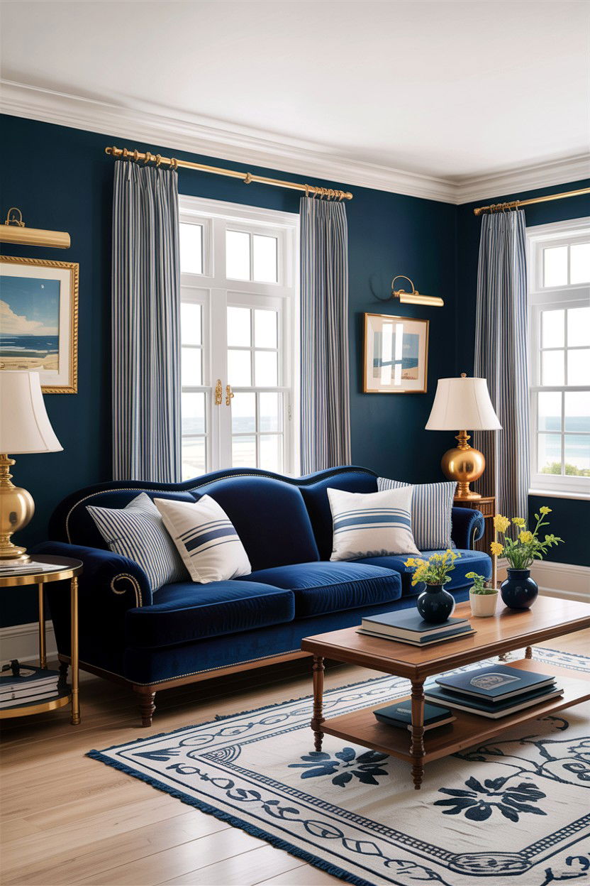 Navy Blue Coastal Living Room - 30 beach house living room ideas