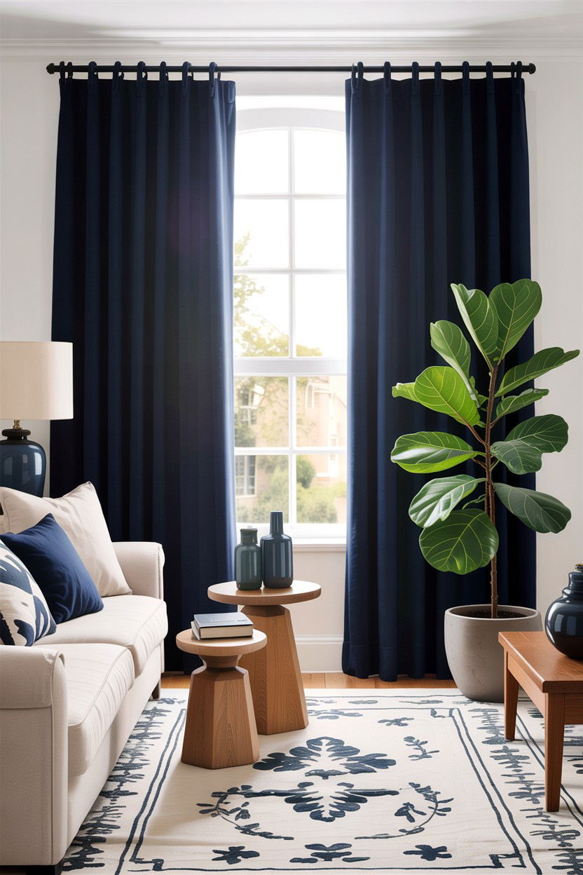 Navy Blue Curtain Living Room - 30 rustic navy living room ideas