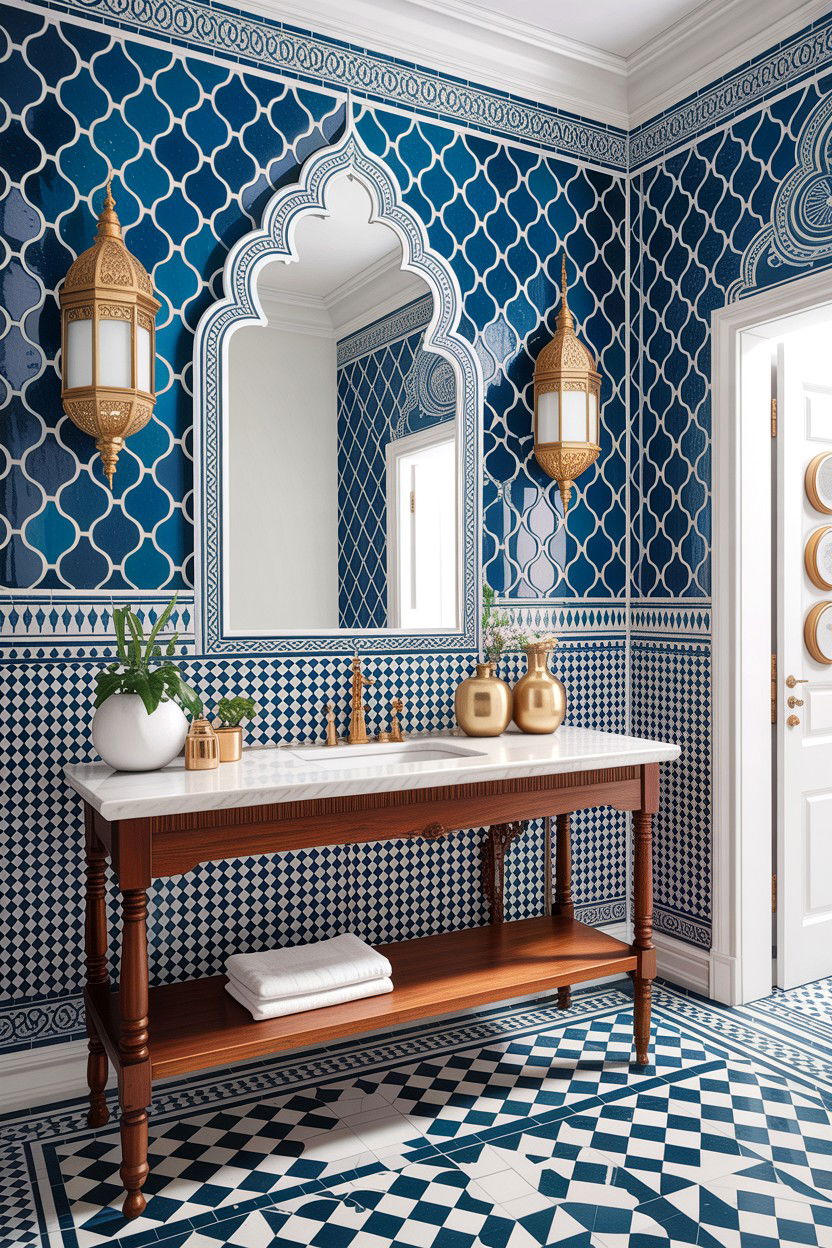 Navy Blue Moroccan Tile - 30 accent tile bathroom ideas