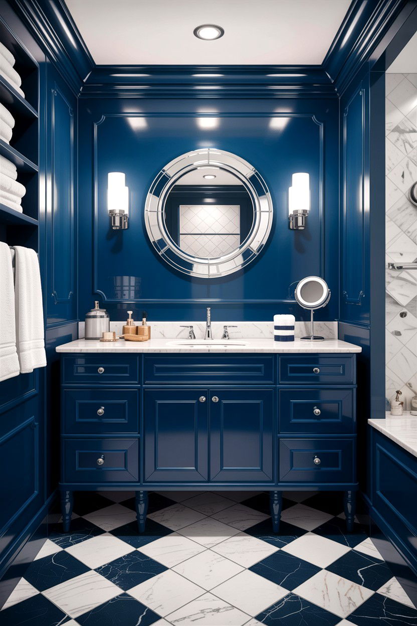 Navy Blue Nautical Washroom - 30 Hampton bathroom ideas