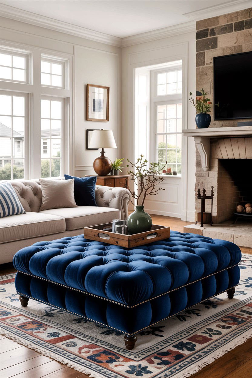 Navy Blue Ottoman Living Room - 30 rustic navy living room ideas