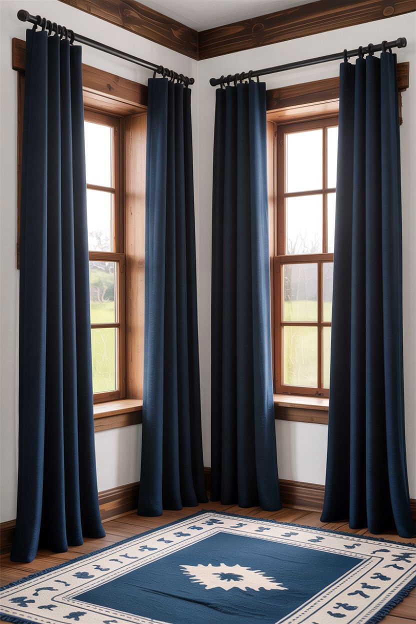 Navy Blue Rustic Curtains - 30 rustic blue bedroom ideas