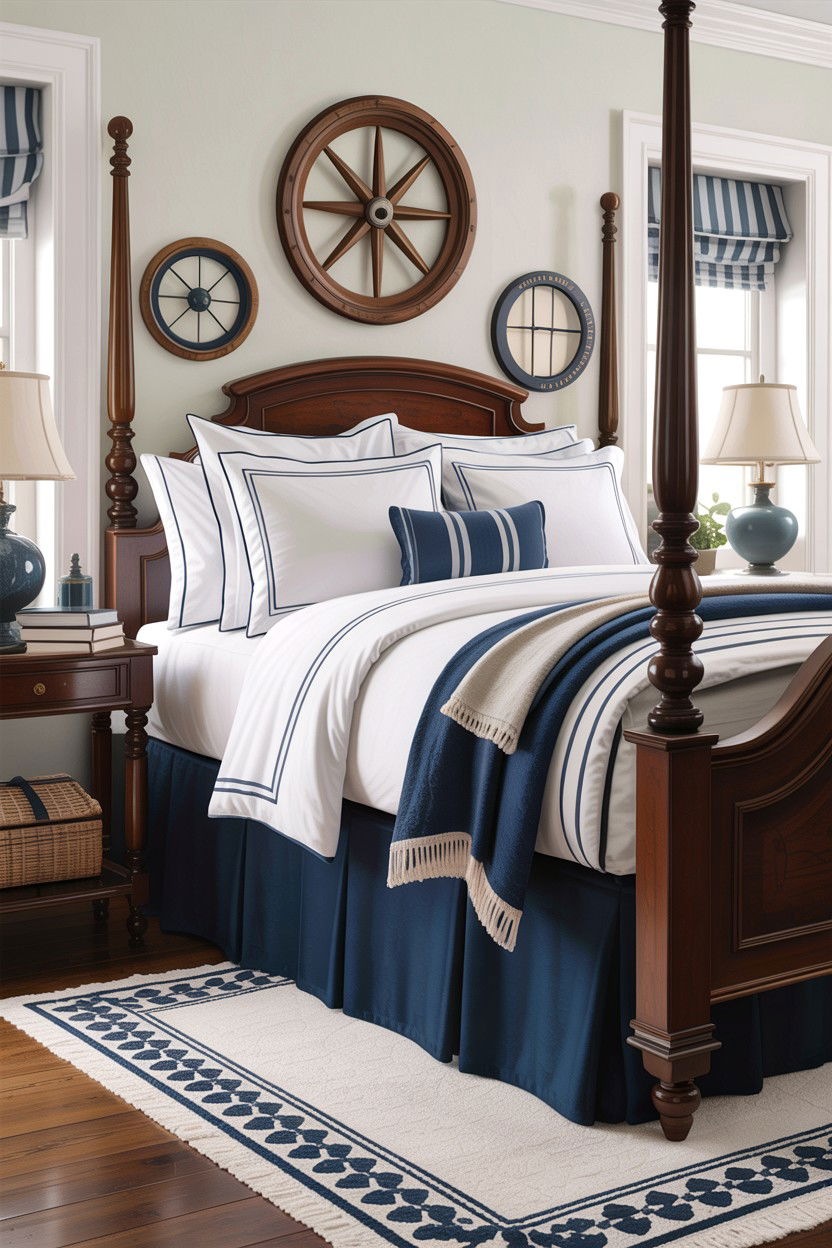 Navy Blue Tailored Bed Skirt - 30 bedroom dust ruffles