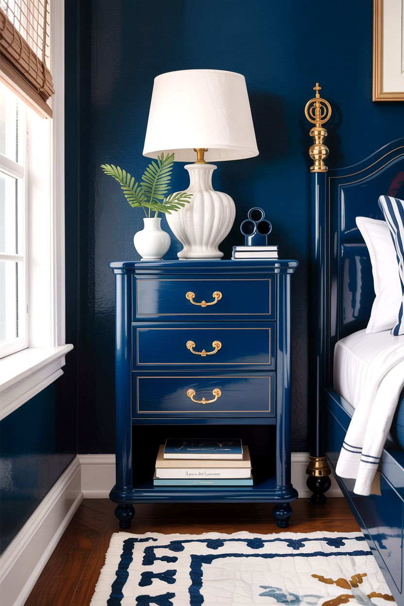 Navy Blue Tall Nightstand With Brass Hardware - 30 bedroom tall nightstands