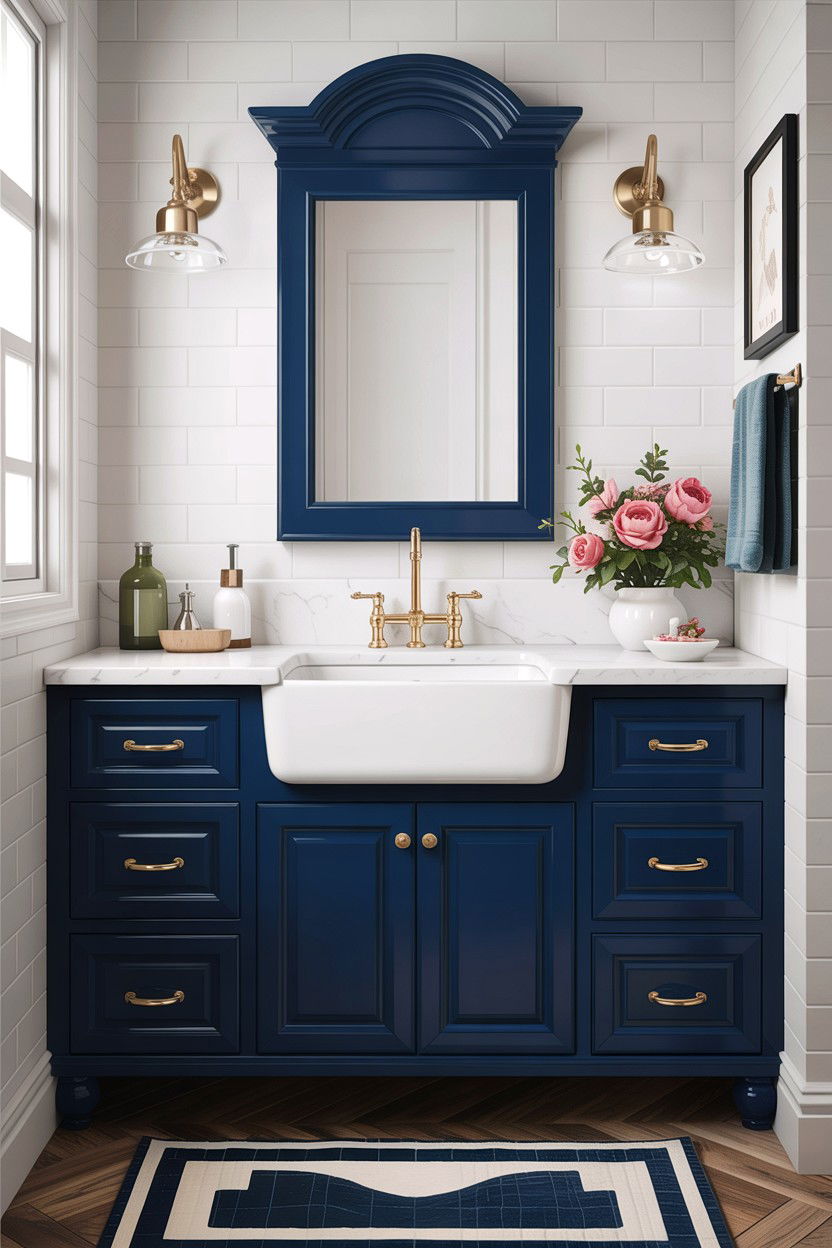 Navy Blue Vanity Farmhouse Sink - 30 farmhouse sink bathroom ideas
