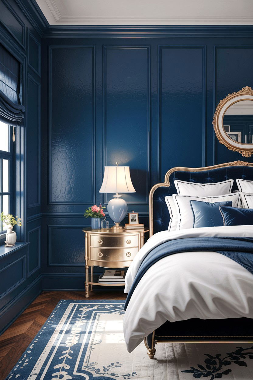 Navy Blue Wall Paneling - 30 bedroom wainscoting ideas