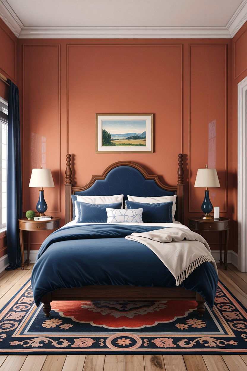 Navy Blue and Terracotta Bedroom - 30 bedroom terracotta walls