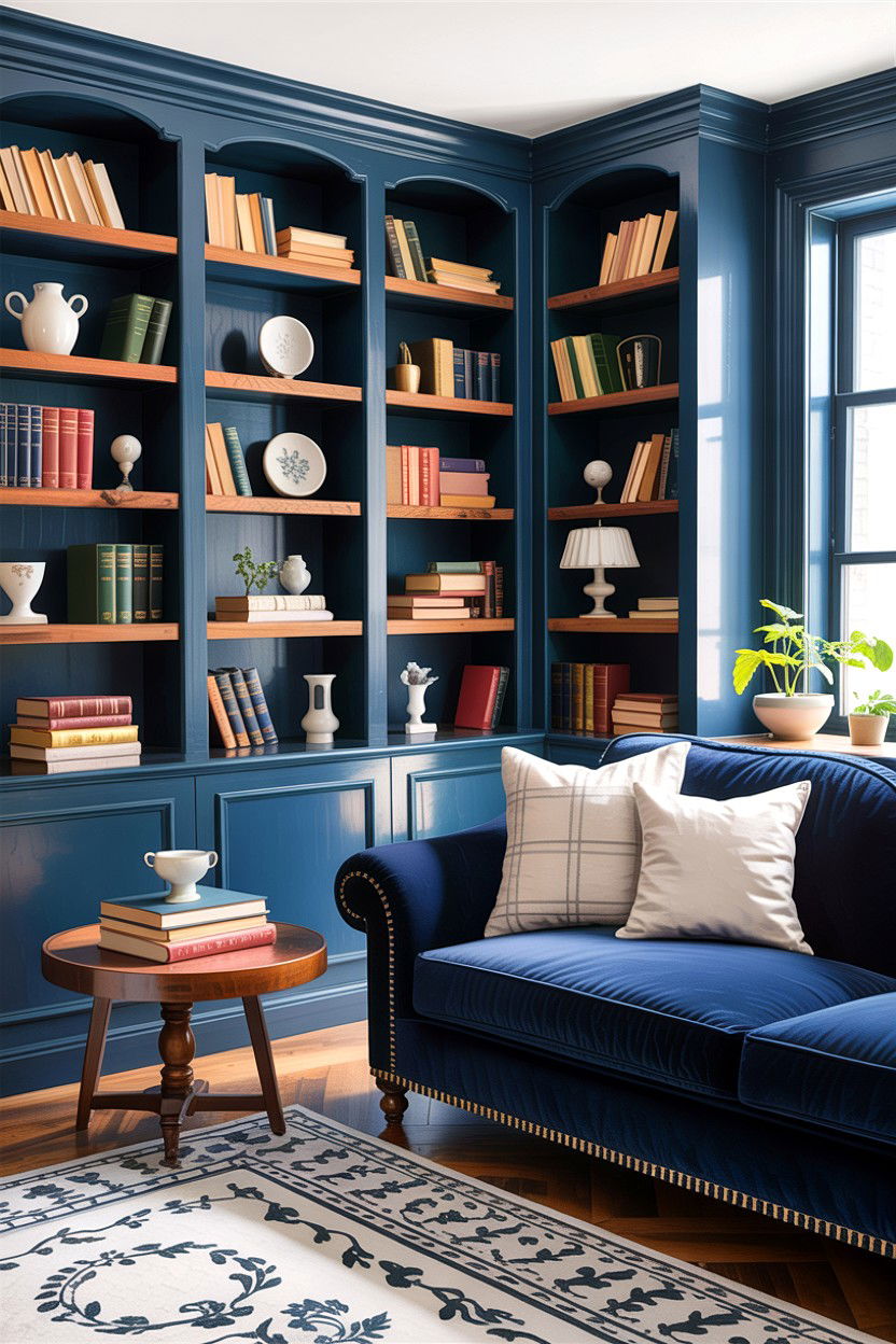 Navy Built In Shelf Living Room - 30 rustic navy living room ideas