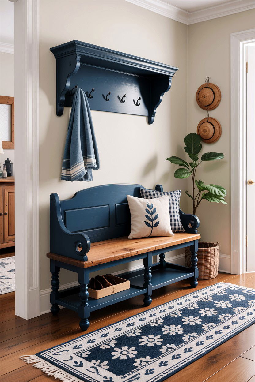Navy Entry Bench Living Room - 30 rustic navy living room ideas