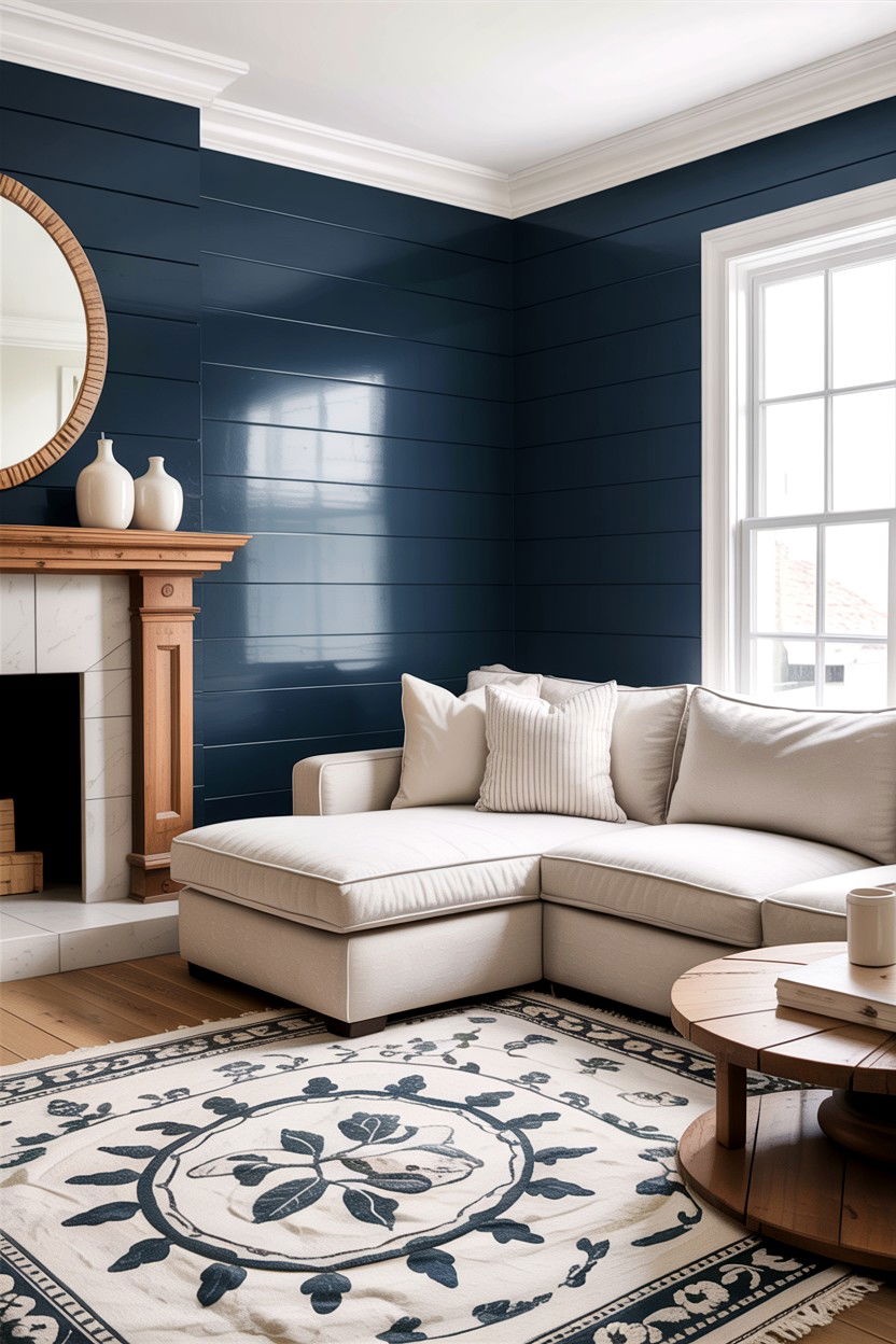 Navy Shiplap Wall Living Room - 30 rustic navy living room ideas
