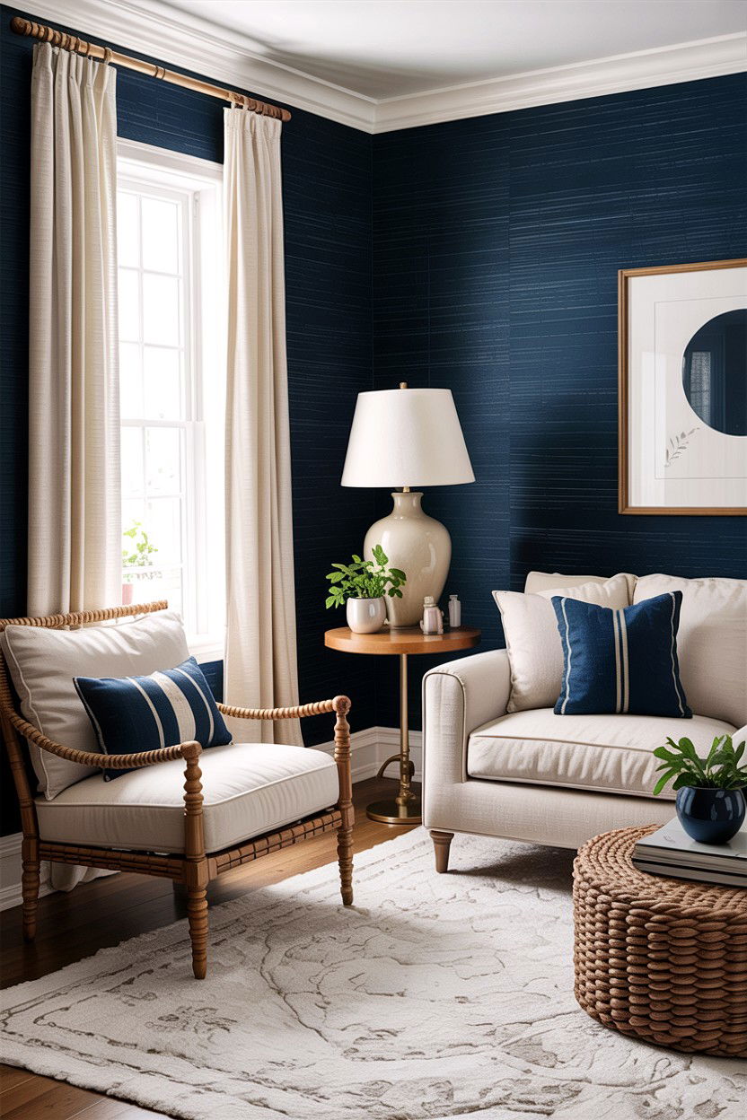 Navy Textured Wall Living Room - 30 rustic navy living room ideas